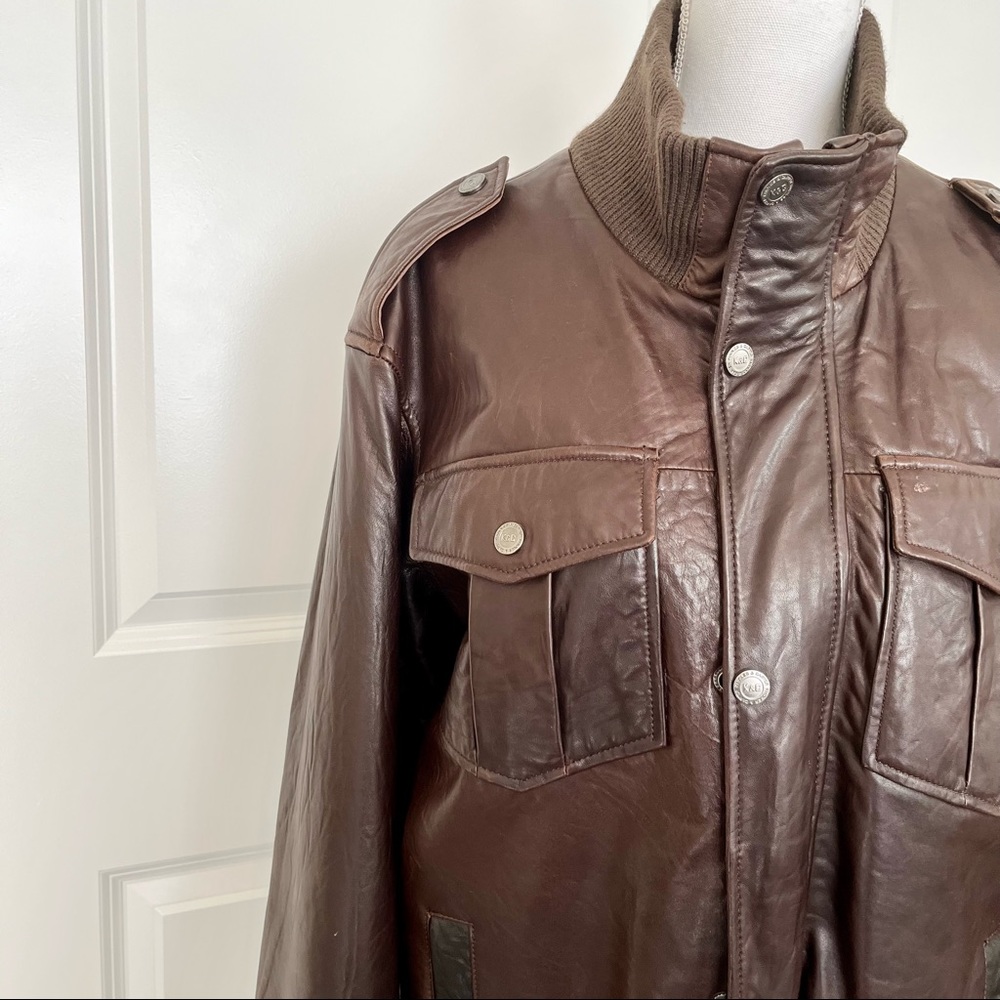 Knoles & Carter Brown Leather Bomber Jacket